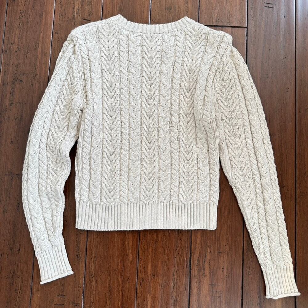 Evereve Sweater Womens XS Cable Knit Alexis Strong Shoulder Pullover Ivory - Picture 8 of 12